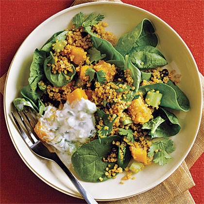 Curried quinoa salad with cucumber-mint raita