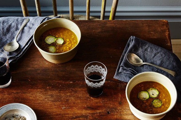 Curried red lentil zucchini soup