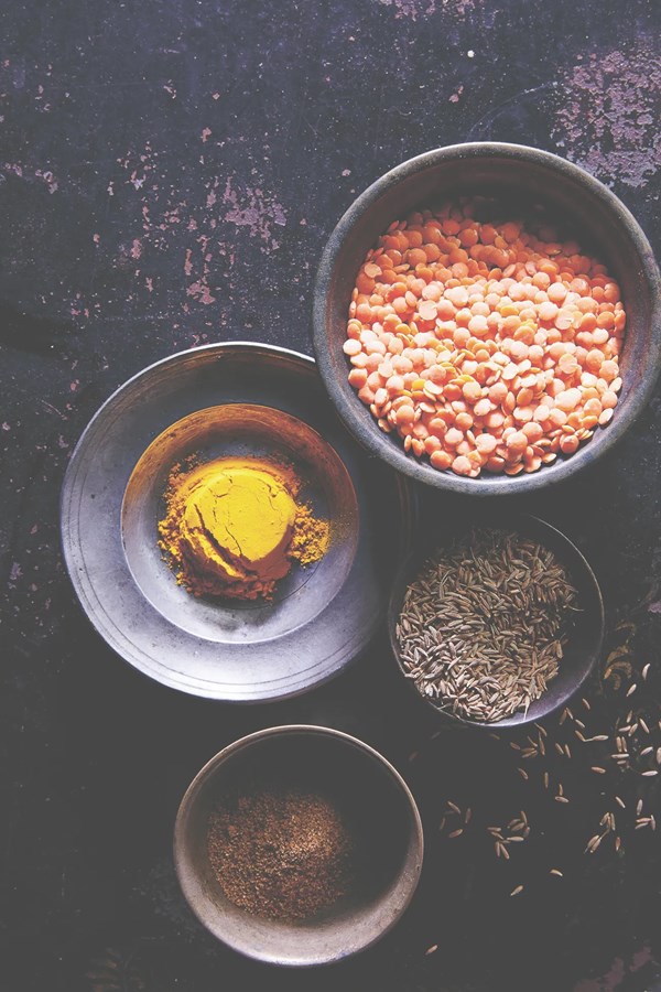Curried red lentils with coconut milk