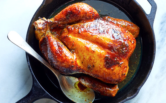 Curried roast chicken with grapefruit, honey and thyme