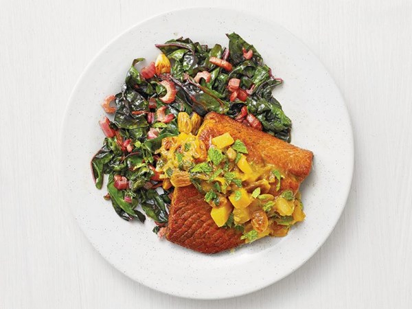 Curried salmon with mango chutney