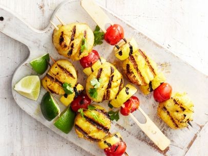 Curried scallop kebabs with squash