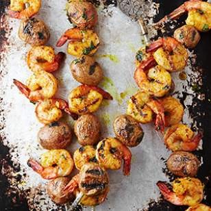 Curried shrimp & potato kebabs