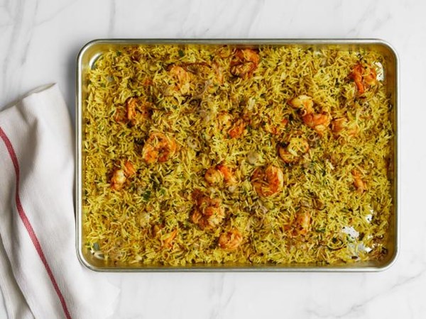 Curried shrimp biryani