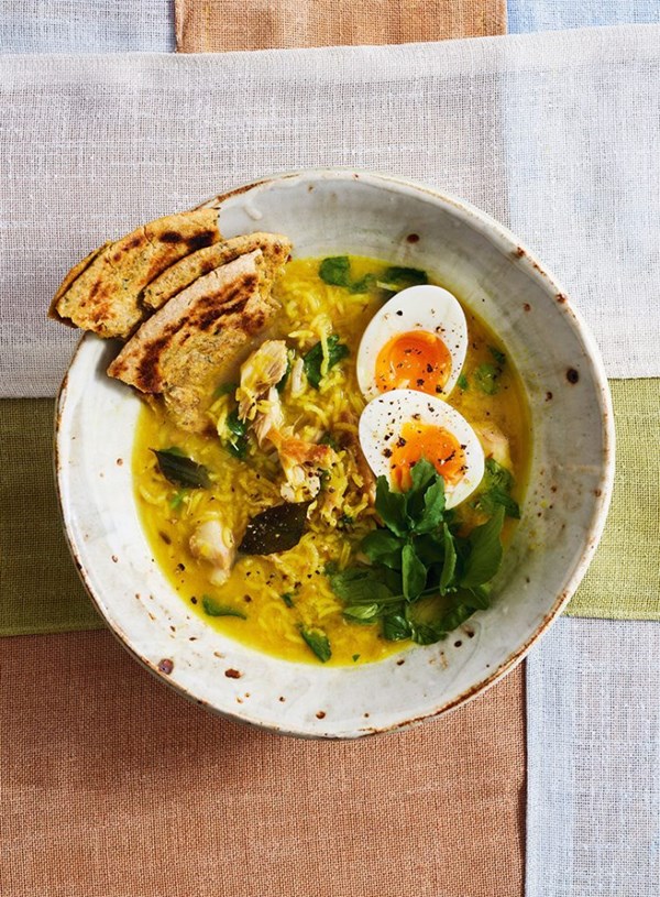 Curried smoked fish and basmati soup
