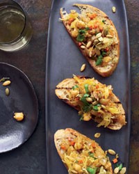 Curried spaghetti-squash-and-chickpea toasts