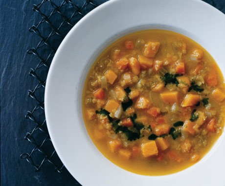 Curried-squash and red-lentil soup
