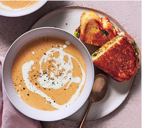 Curried swede soup & mango chutney cheese toasties