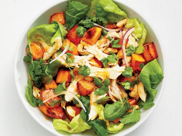 Curried sweet potato chicken salad with cashews