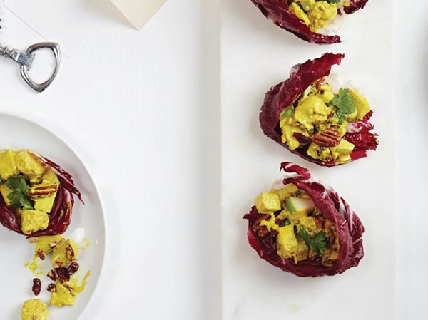 Curried tempeh and apple salad in radicchio cups from 'Salad Samurai' (Cook the Book)