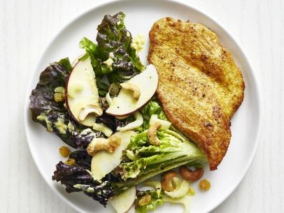 Curried turkey with apple-cashew salad