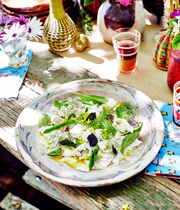 Curried young coconut salad with sorrel