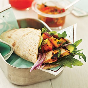 Curry chicken wraps with nectarine chutney