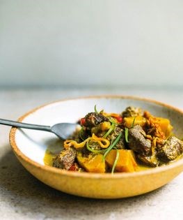 Curry goat and potatoes