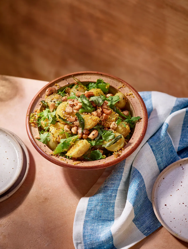 Curry leaf and toasted coconut potato salad