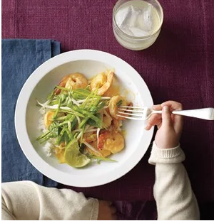 Curry shrimp and snow peas