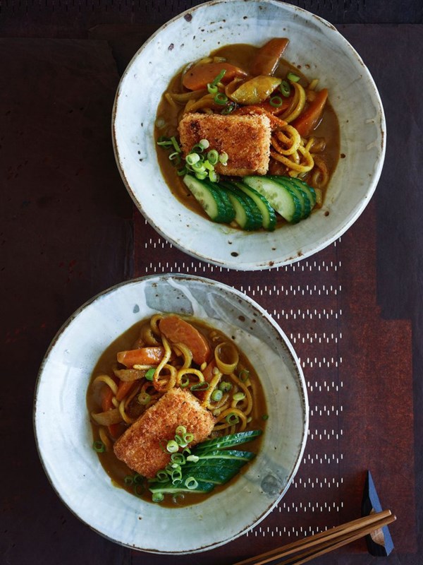 Curry udon with tofu katsu