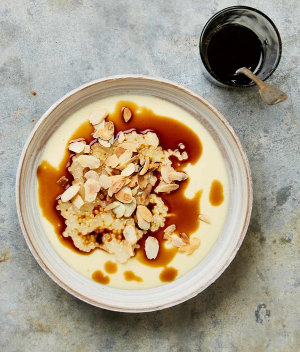 Custard, pandan tapioca and cardamom syrup