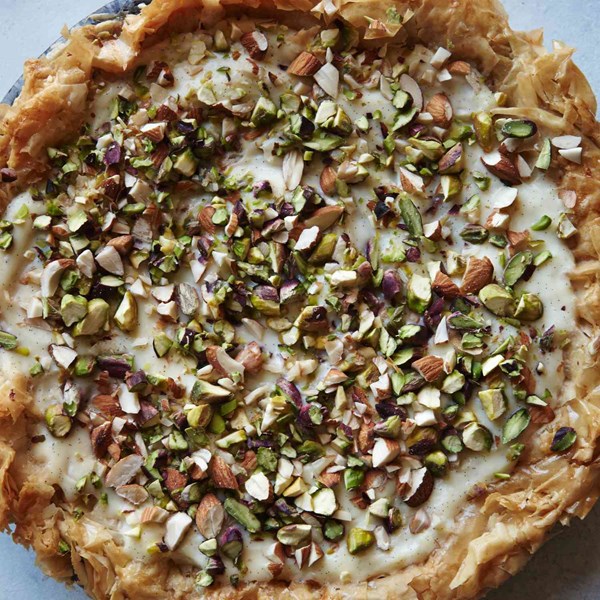 Custard phyllo pie with almonds and pistachios [Ghaya Oliveira]