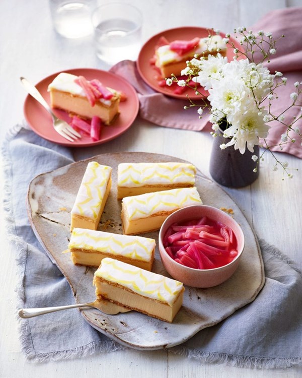 Custard slice with rhubarb compote