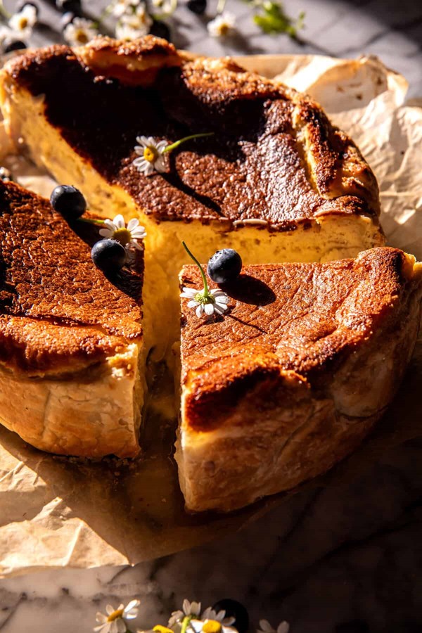 Custardy burnt Basque blueberry cheesecake