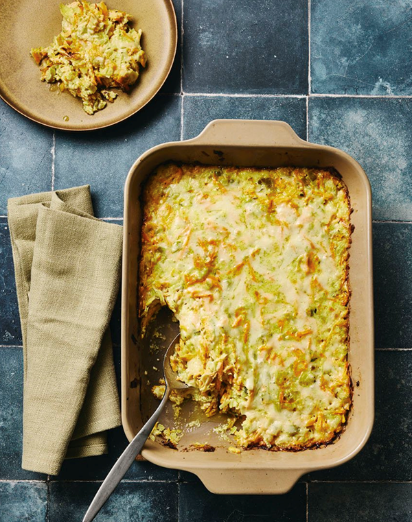 Custardy leeks & carrots with Gruyère
