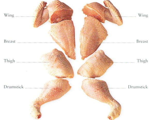 Cutting a bird into eight pieces