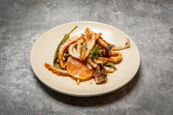 Cuttlefish, harissa, preserved daikon and basil