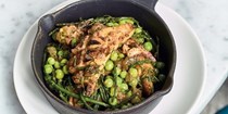 Cuttlefish with baharat, peas & samphire