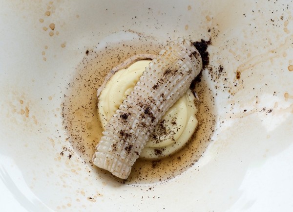 Cuttlefish with creamed potatoes and coffee