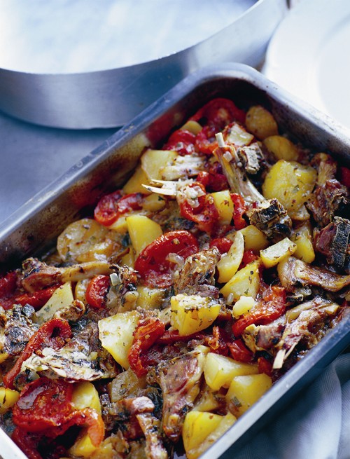 Cypriot baked lamb and potatoes with cumin and tomatoes (Tava)
