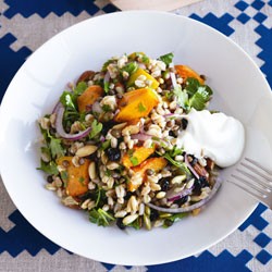 Cypriot salad with roast pumpkin and currants