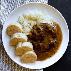 Czech pork loin with dumplings and sauerkraut (Vepřo knedlo zelo)