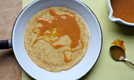 Dairy-free dulce de leche with dairy-free, egg-free pancakes