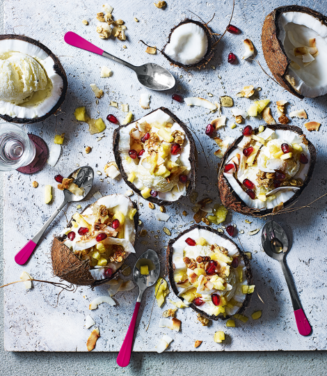 Dairy-free pineapple and coconut sundaes