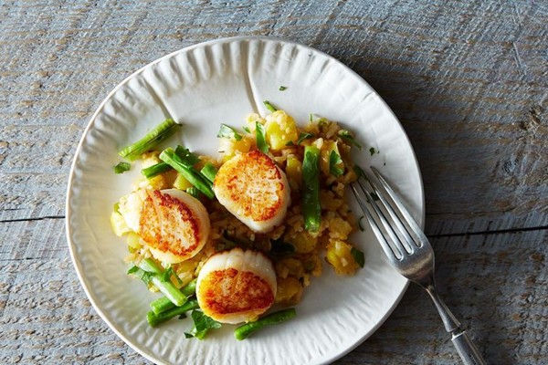 Dale Talde's grilled scallops with XO-pineapple fried rice
