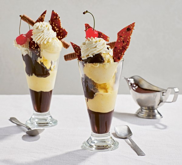 Dame blanche with sesame-coffee toffee