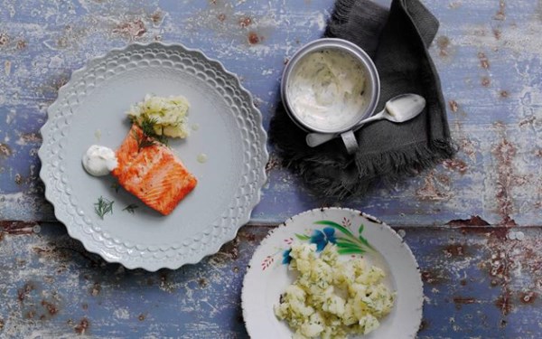 Damiel Galmiche's pan-fried Norwegian fjord trout with lime and dill mayonnaise and crushed potatoes