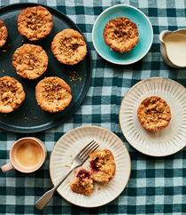 Damson and almond crumble cakes