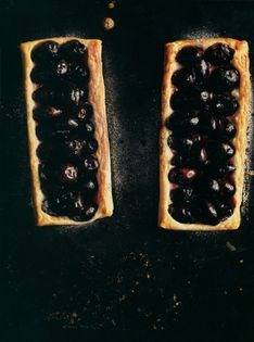Damson tart with plum zabaglione