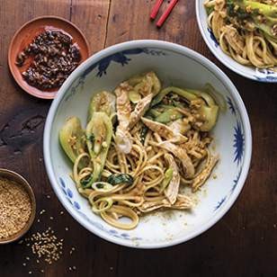 Dan dan noodles with chicken & baby bok choy