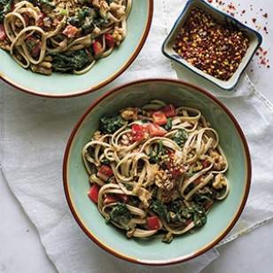 Dan dan noodles with spinach & walnuts