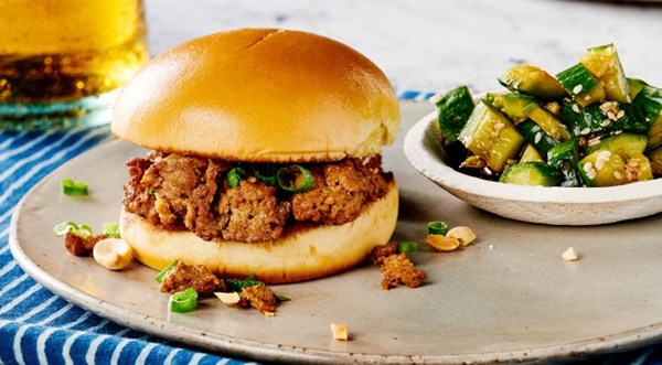 Dan dan sliders with cucumber salad [Abbe Odenwalder]