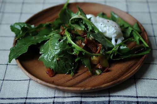 Dandelion greens, farro + a poached egg