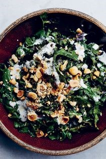 Dandelion greens with lemon-anchovy dressing