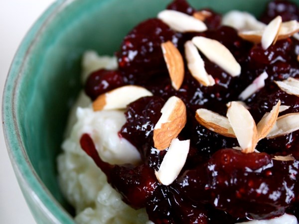 Danish Christmas rice pudding with berry compote