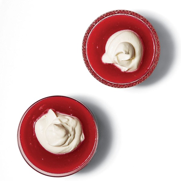 Danish red berry pudding with cream (Rodgrod med flode)