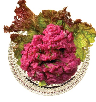 Danish smoked herring, beet, and potato Salad (Sildesalat)