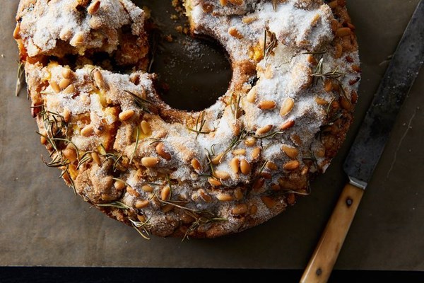 Dario's olive oil cake with rosemary and pine nuts