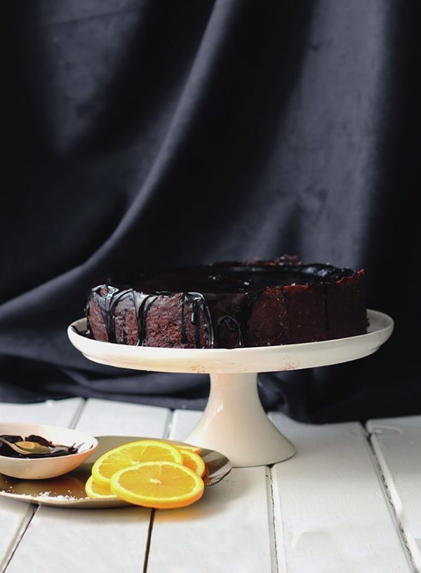 Dark chocolate & orange Basque-style cheesecake with Jaffa glaze